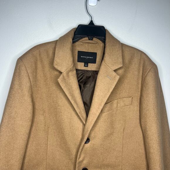 Banana Republic Men's Chesterfield Coat Sz L Camel Wool Blend Topcoat 3-Button - Picture 2 of 16